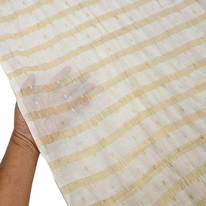 Indian Vintage Dupatta Ivory Pure Organza Silk Long Stole Woven Scarves Veil Zari Soft Stripes Design