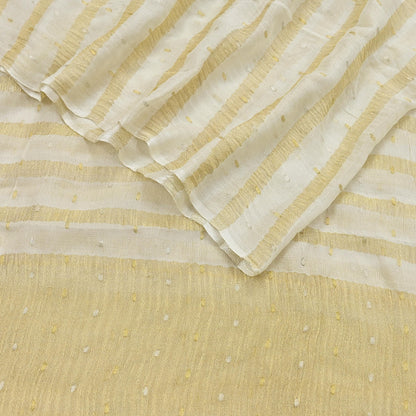 Indian Vintage Dupatta Ivory Pure Organza Silk Long Stole Woven Scarves Veil Zari Soft Stripes Design