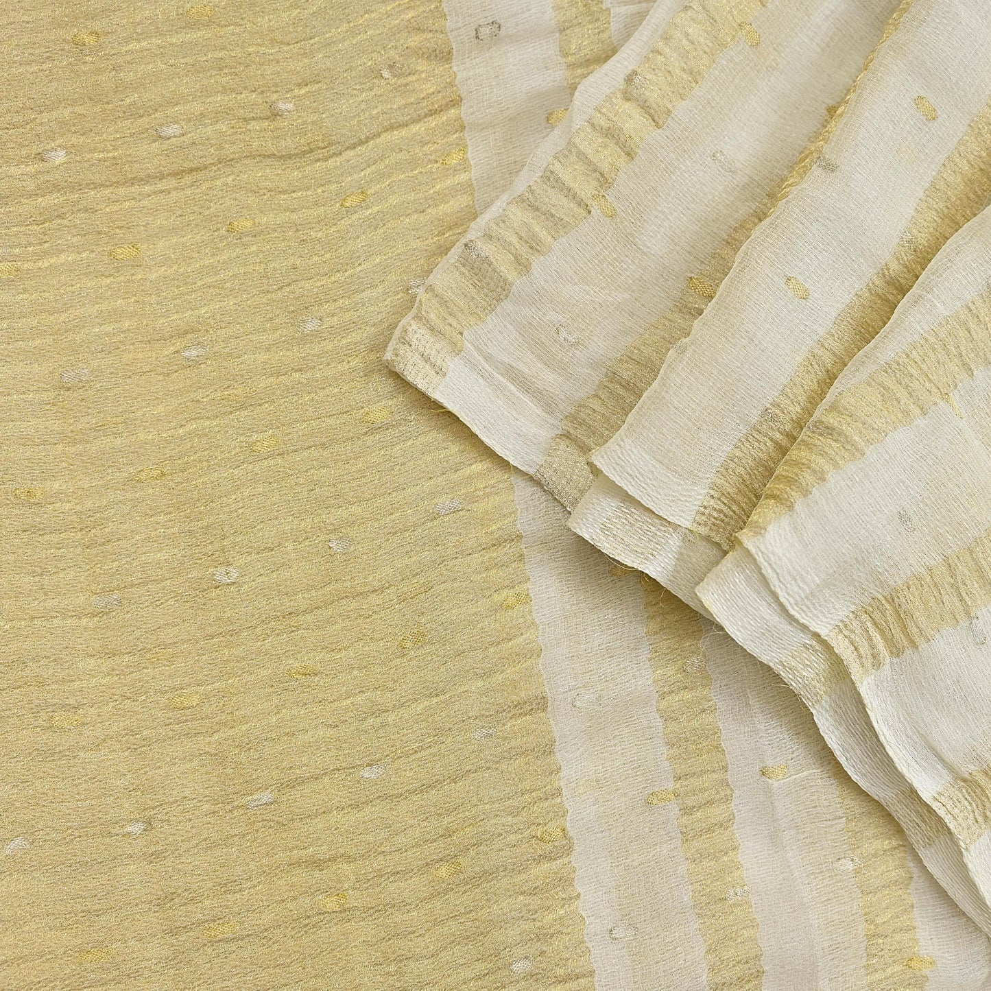 Indian Vintage Dupatta Ivory Pure Organza Silk Long Stole Woven Scarves Veil Zari Soft Stripes Design