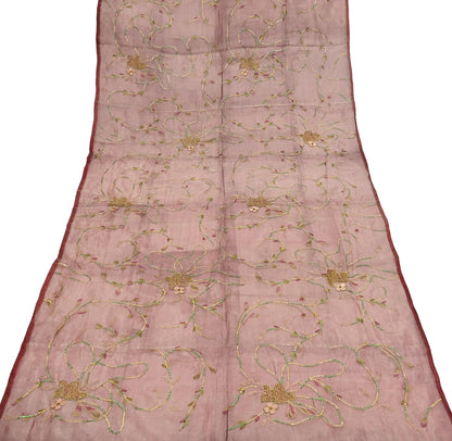 Indian Vintage Dupatta Golden Maroon Long Stole Hand Embroidered Pure Tissue Silk Scarves Veil Zardozi Zari Soft Scarf Wrap Boho