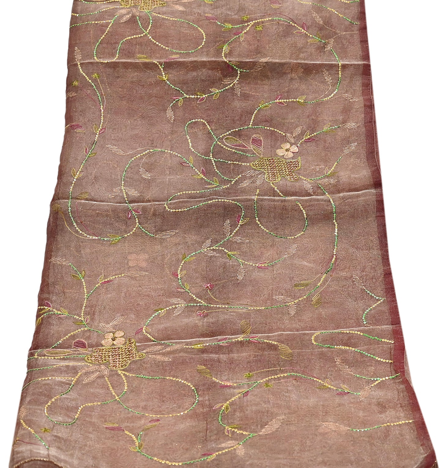 Indian Vintage Dupatta Golden Maroon Long Stole Hand Embroidered Pure Tissue Silk Scarves Veil Zardozi Zari Soft Scarf Wrap Boho