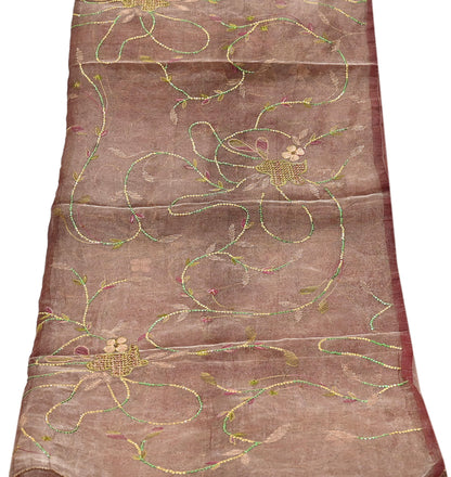 Indian Vintage Dupatta Golden Maroon Long Stole Hand Embroidered Pure Tissue Silk Scarves Veil Zardozi Zari Soft Scarf Wrap Boho