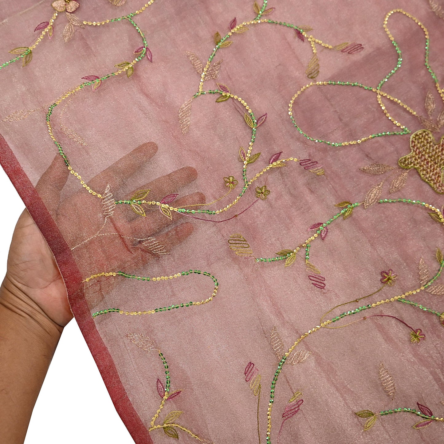 Indian Vintage Dupatta Golden Maroon Long Stole Hand Embroidered Pure Tissue Silk Scarves Veil Zardozi Zari Soft Scarf Wrap Boho