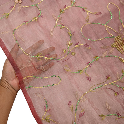 Indian Vintage Dupatta Golden Maroon Long Stole Hand Embroidered Pure Tissue Silk Scarves Veil Zardozi Zari Soft Scarf Wrap Boho