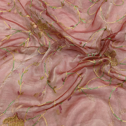Indian Vintage Dupatta Golden Maroon Long Stole Hand Embroidered Pure Tissue Silk Scarves Veil Zardozi Zari Soft Scarf Wrap Boho