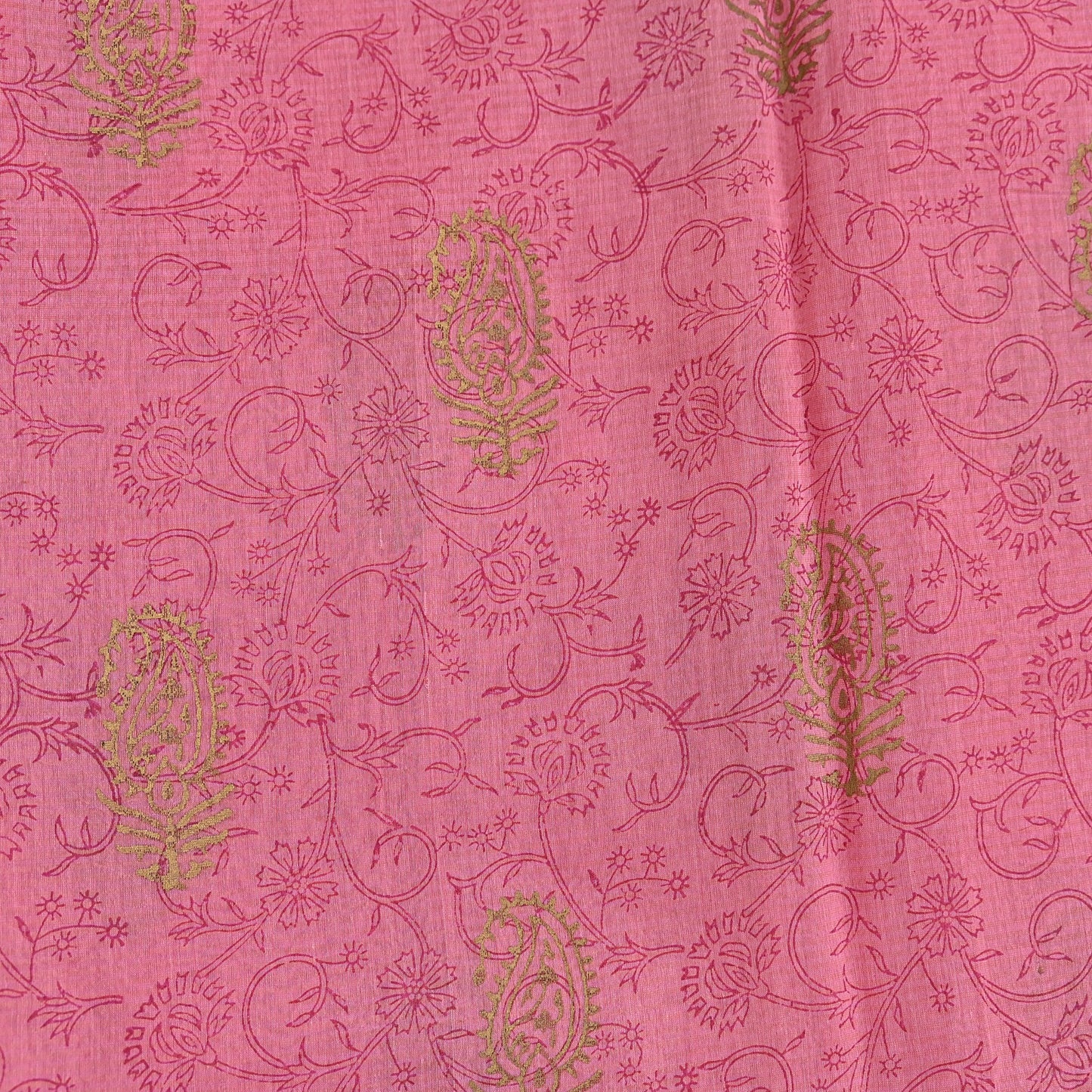 Indian Vintage Dupatta Pink Long Stole Woven Block Painted Pure Chanderi Silk Scarves Veil Golden Zari Floral Design For her