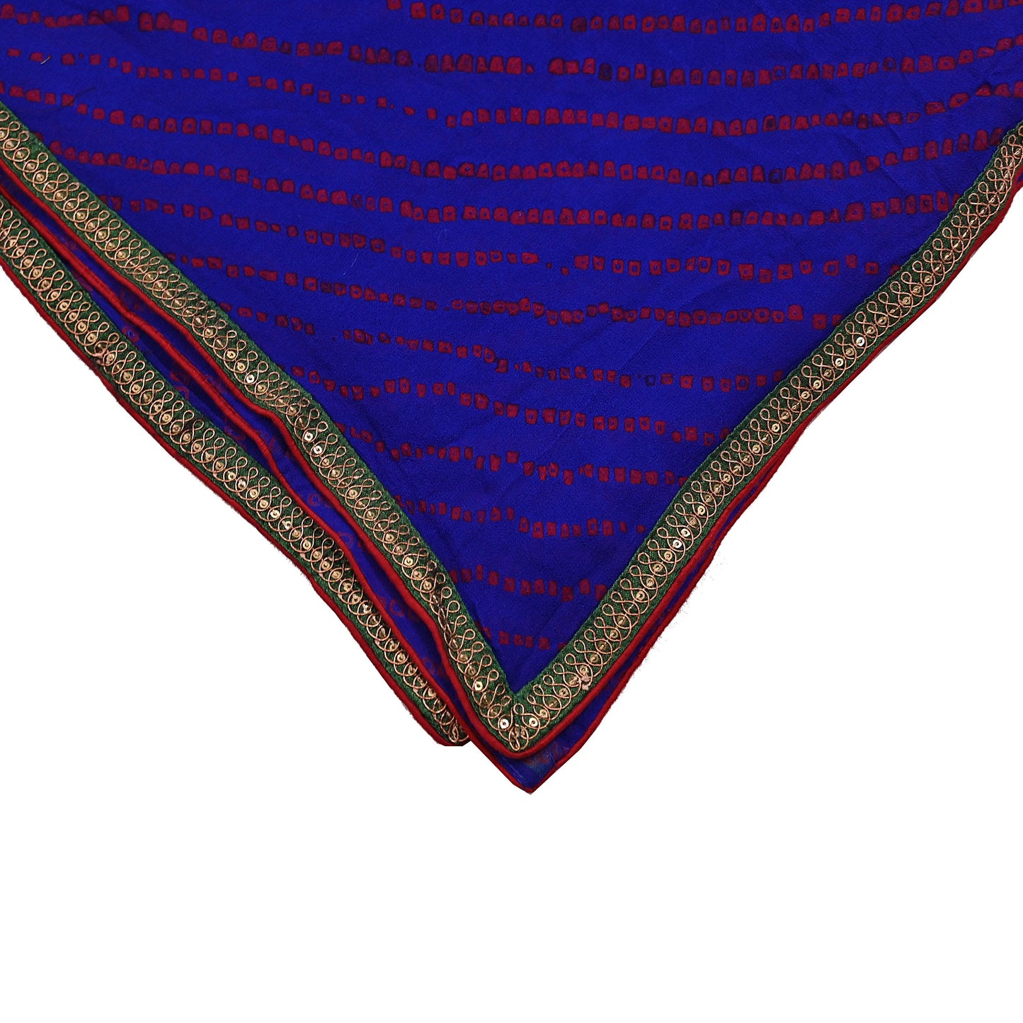 Indian Vintage Blue Dupatta Pure Georgette Silk Embroidered Bandhani Veil Scarves Soft Zari Border