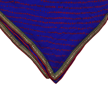 Indian Vintage Blue Dupatta Pure Georgette Silk Embroidered Bandhani Veil Scarves Soft Zari Border
