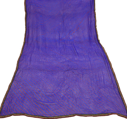 Indian Vintage Blue Dupatta Pure Georgette Silk Embroidered Bandhani Veil Scarves Soft Zari Border