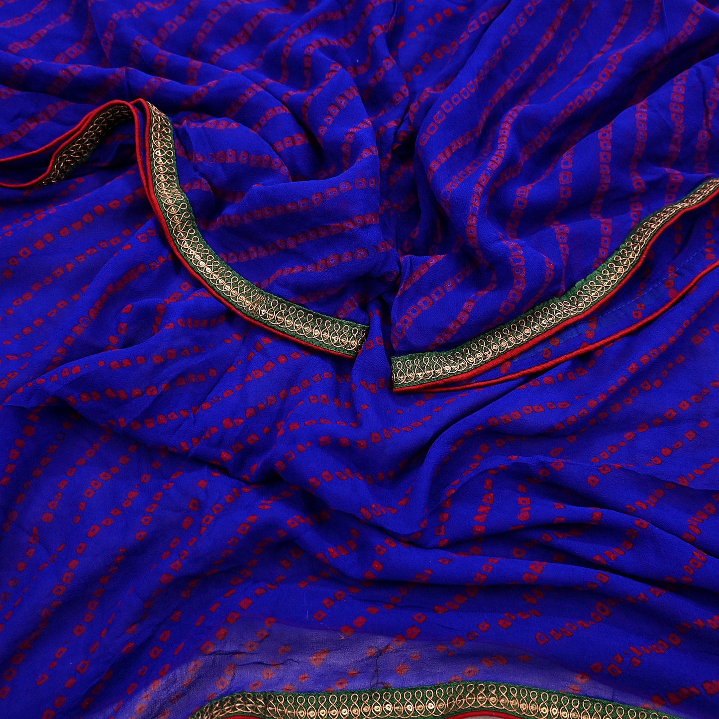 Indian Vintage Blue Dupatta Pure Georgette Silk Embroidered Bandhani Veil Scarves Soft Zari Border