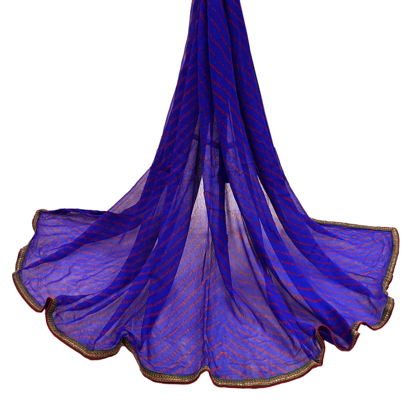 Indian Vintage Blue Dupatta Pure Georgette Silk Embroidered Bandhani Veil Scarves Soft Zari Border