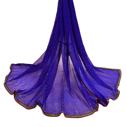 Indian Vintage Blue Dupatta Pure Georgette Silk Embroidered Bandhani Veil Scarves Soft Zari Border