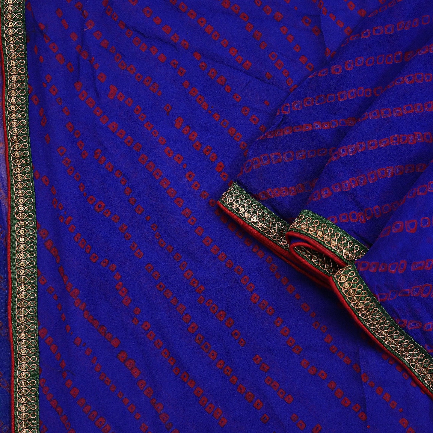 Indian Vintage Blue Dupatta Pure Georgette Silk Embroidered Bandhani Veil Scarves Soft Zari Border
