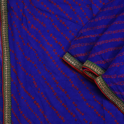 Indian Vintage Blue Dupatta Pure Georgette Silk Embroidered Bandhani Veil Scarves Soft Zari Border