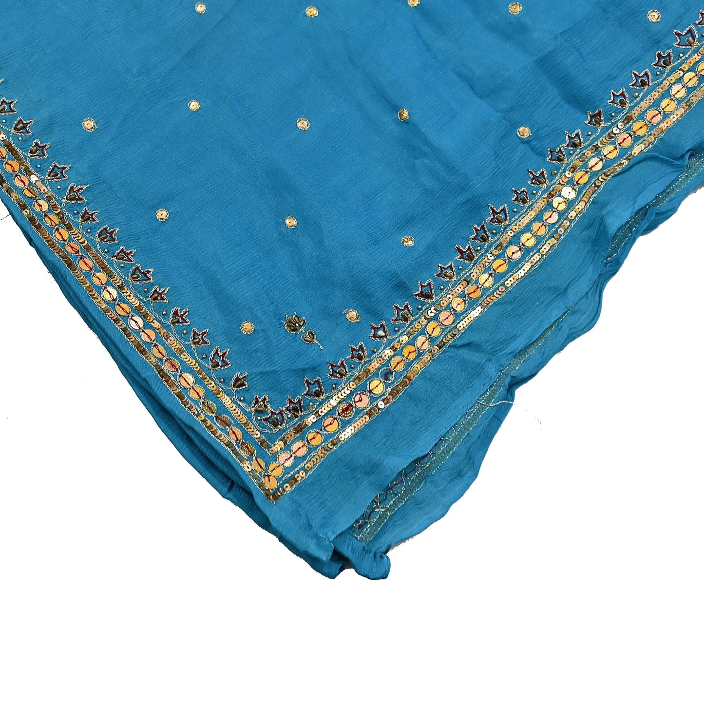 Indian Vintage Blue Dupatta Long Stole Pure Silk Hand Embroidered Scarves Veil Scarf Wrap Hippie Boho