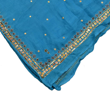 Indian Vintage Blue Dupatta Long Stole Pure Silk Hand Embroidered Scarves Veil Scarf Wrap Hippie Boho