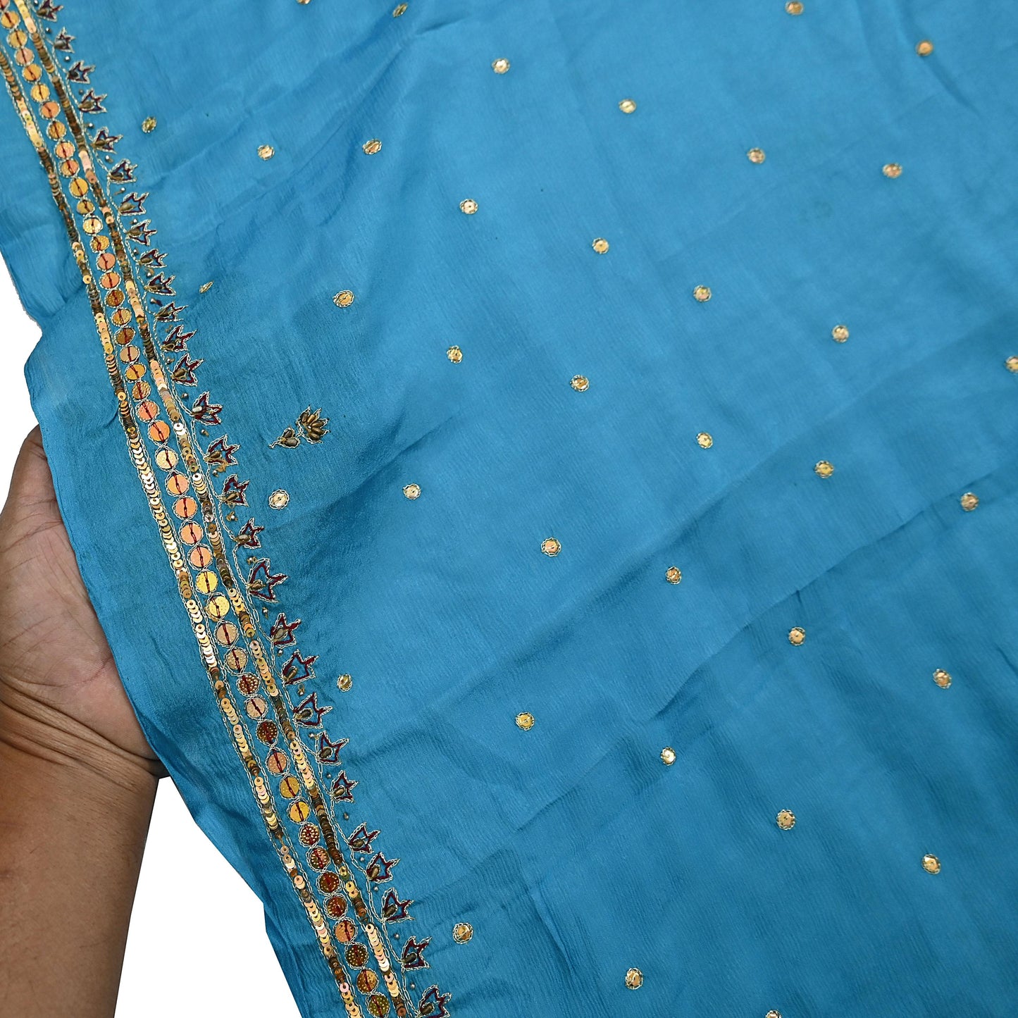 Indian Vintage Blue Dupatta Long Stole Pure Silk Hand Embroidered Scarves Veil Scarf Wrap Hippie Boho