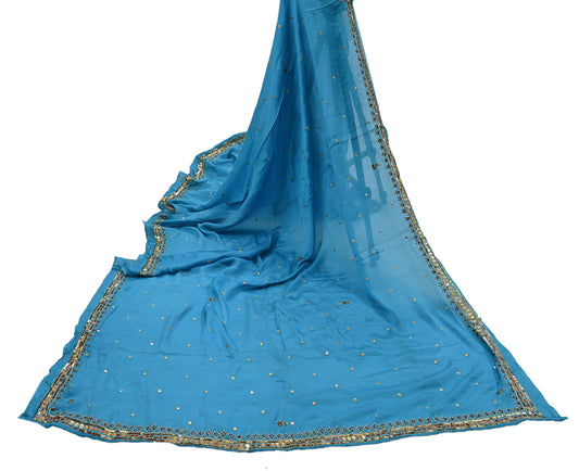 Indian Vintage Blue Dupatta Long Stole Pure Silk Hand Embroidered Scarves Veil Scarf Wrap Hippie Boho