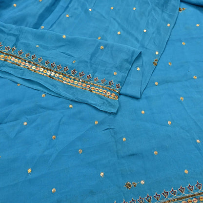 Indian Vintage Blue Dupatta Long Stole Pure Silk Hand Embroidered Scarves Veil Scarf Wrap Hippie Boho