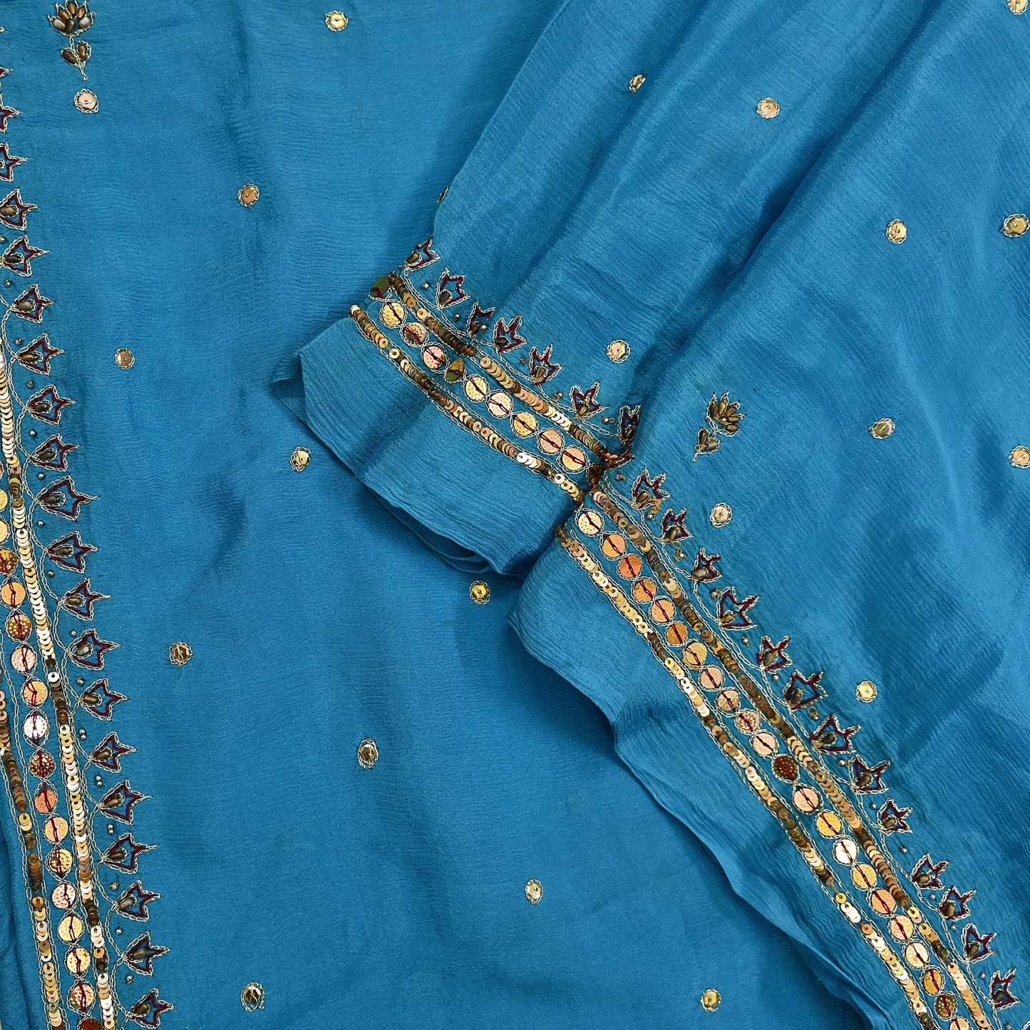 Indian Vintage Blue Dupatta Long Stole Pure Silk Hand Embroidered Scarves Veil Scarf Wrap Hippie Boho