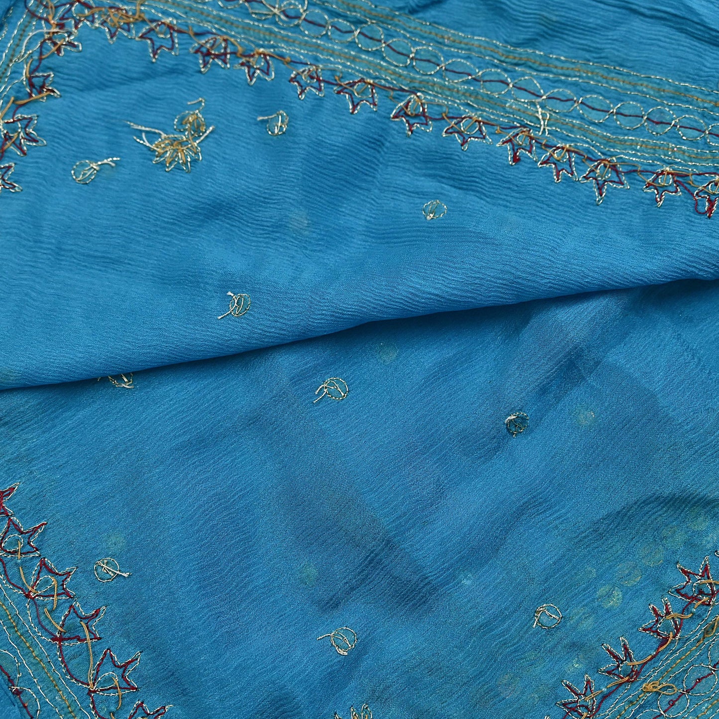 Indian Vintage Blue Dupatta Long Stole Pure Silk Hand Embroidered Scarves Veil Scarf Wrap Hippie Boho