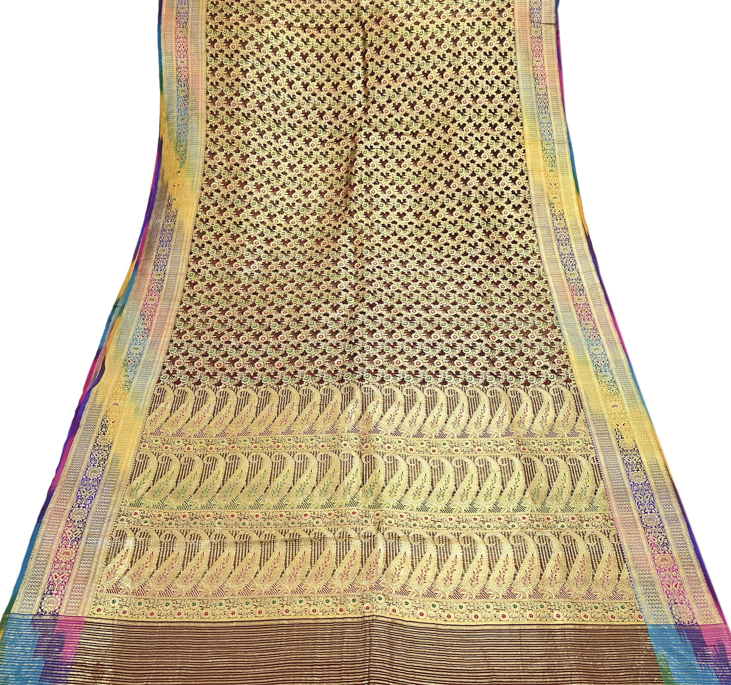 Indian Vintage Sari Heavy Brown Pure Organza Silk Woven Brocade Banarasi Sarees Zari 5Yd Ethnic Fabric Dress Making Wedding Sarees