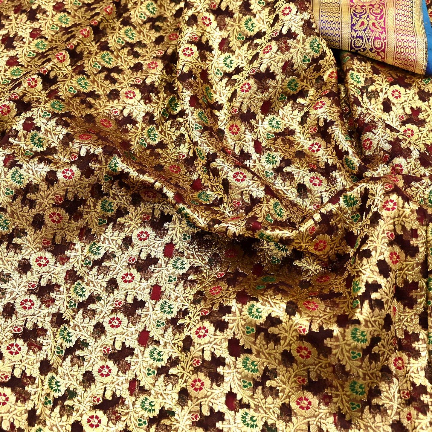 Indian Vintage Sari Heavy Brown Pure Organza Silk Woven Brocade Banarasi Sarees Zari 5Yd Ethnic Fabric Dress Making Wedding Sarees