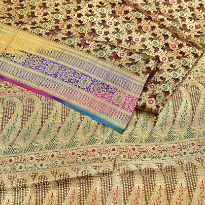Indian Vintage Sari Heavy Brown Pure Organza Silk Woven Brocade Banarasi Sarees Zari 5Yd Ethnic Fabric Dress Making Wedding Sarees