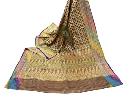 Indian Vintage Sari Heavy Brown Pure Organza Silk Woven Brocade Banarasi Sarees Zari 5Yd Ethnic Fabric Dress Making Wedding Sarees