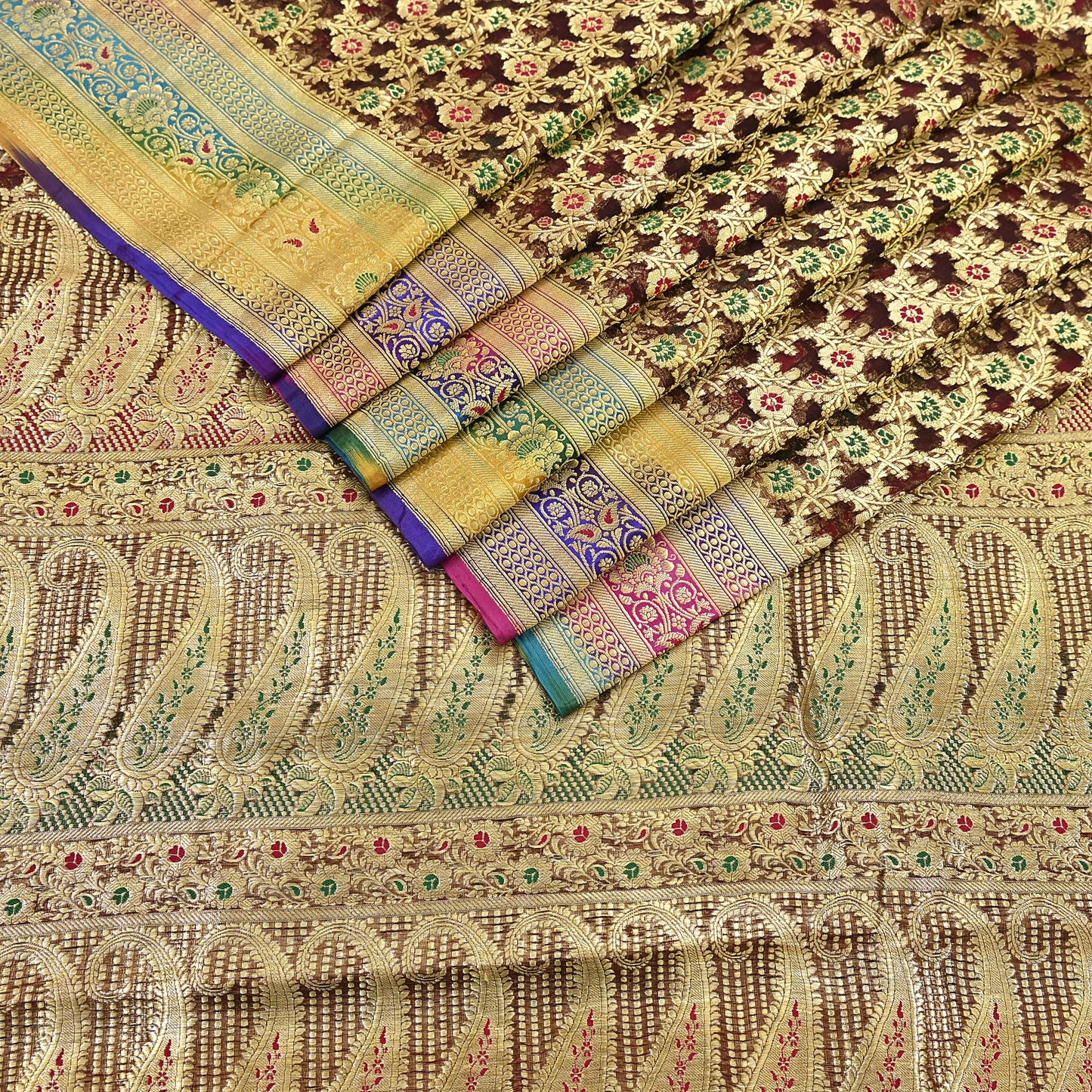 Indian Vintage Sari Heavy Brown Pure Organza Silk Woven Brocade Banarasi Sarees Zari 5Yd Ethnic Fabric Dress Making Wedding Sarees