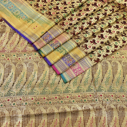 Indian Vintage Sari Heavy Brown Pure Organza Silk Woven Brocade Banarasi Sarees Zari 5Yd Ethnic Fabric Dress Making Wedding Sarees