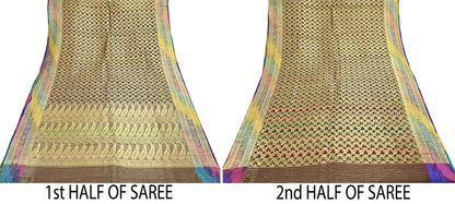 Indian Vintage Sari Heavy Brown Pure Organza Silk Woven Brocade Banarasi Sarees Zari 5Yd Ethnic Fabric Dress Making Wedding Sarees
