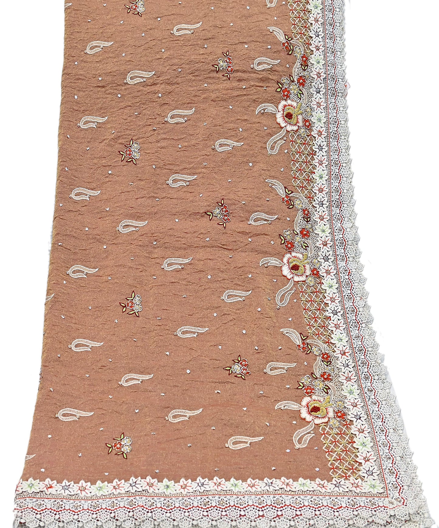 Indian Vintage Heavy Dupatta Golden Peach Pure Georgette Silk Long Stole Hand Embroidered Scarf Zardozi/Dabka Zari Wedding/Party Dupatta