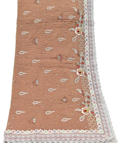Indian Vintage Heavy Dupatta Golden Peach Pure Georgette Silk Long Stole Hand Embroidered Scarf Zardozi/Dabka Zari Wedding/Party Dupatta