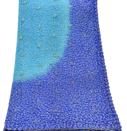 Indian Vintage Heavy Blue Dupatta Net Mesh Long Stole Hand Embroidered Scarf Zardozi Zari Sequins Stole Bridal Veil