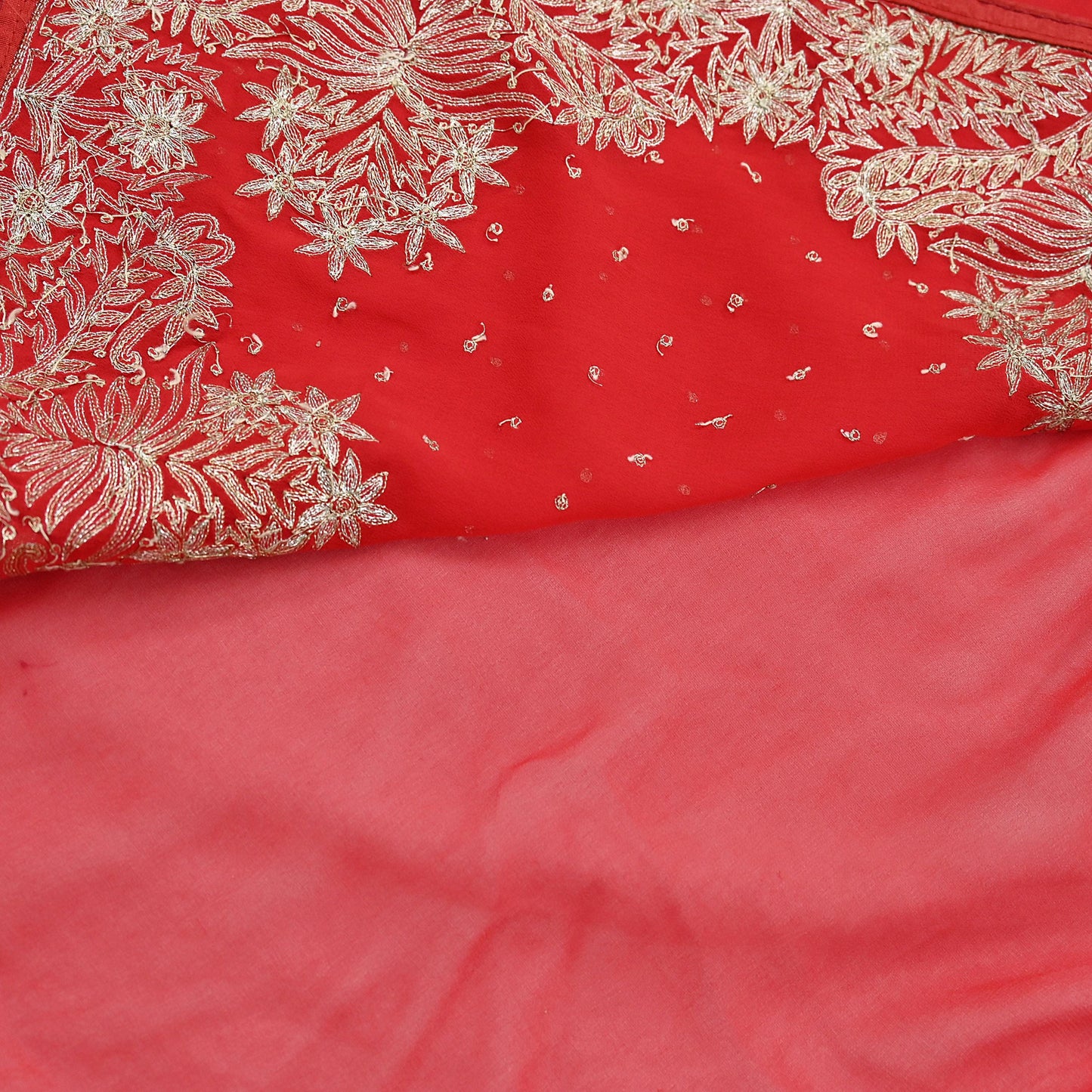 Indian Vintage Heavy Sari Red Georgette Hand Beaded Sarees Craft Fabric 5Yd Sewing Soft Ethnic Wedding Dress making