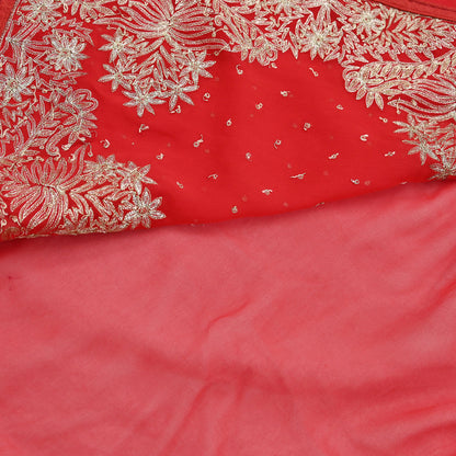 Indian Vintage Heavy Sari Red Georgette Hand Beaded Sarees Craft Fabric 5Yd Sewing Soft Ethnic Wedding Dress making