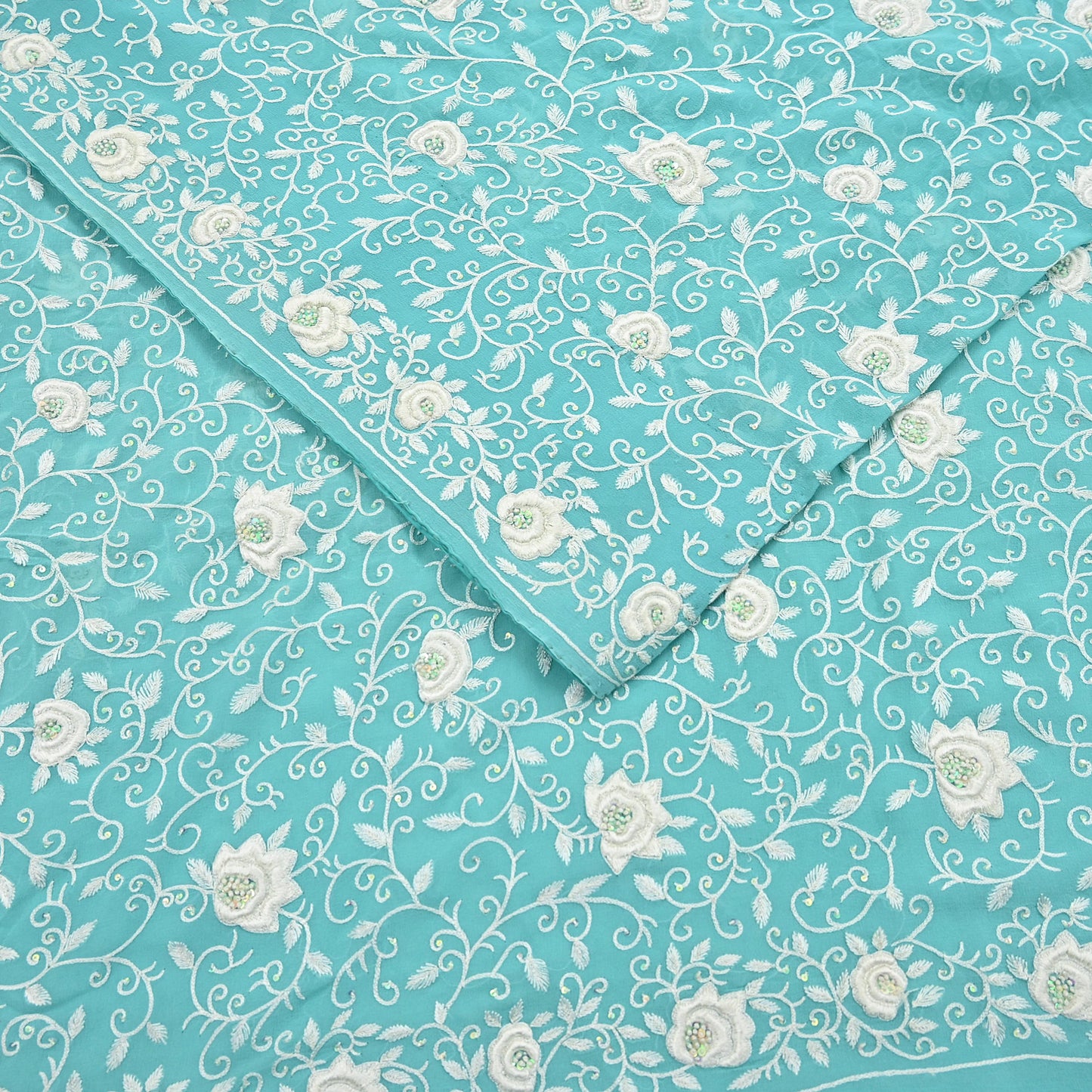 Indian Vintage Heavy Sari Sage Green Pure Georgette Silk Hand Beaded Sarees Craft Fabric 6Yd Sewing Soft Ethnic Wedding Sarees Dress making