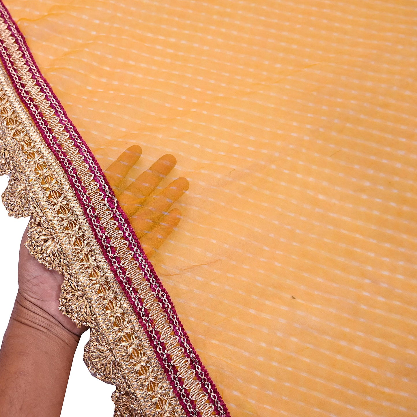 Indian Vintage Saffron Dupatta Pure Georgette Silk Hand Embroidered Bandhani Veil Scarves Soft
