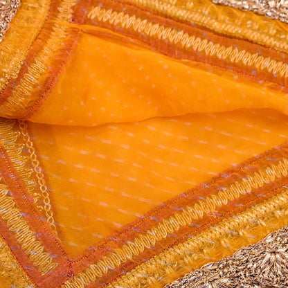 Indian Vintage Saffron Dupatta Pure Georgette Silk Hand Embroidered Bandhani Veil Scarves Soft
