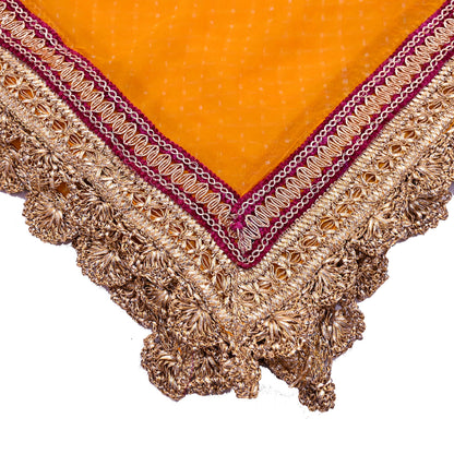 Indian Vintage Saffron Dupatta Pure Georgette Silk Hand Embroidered Bandhani Veil Scarves Soft