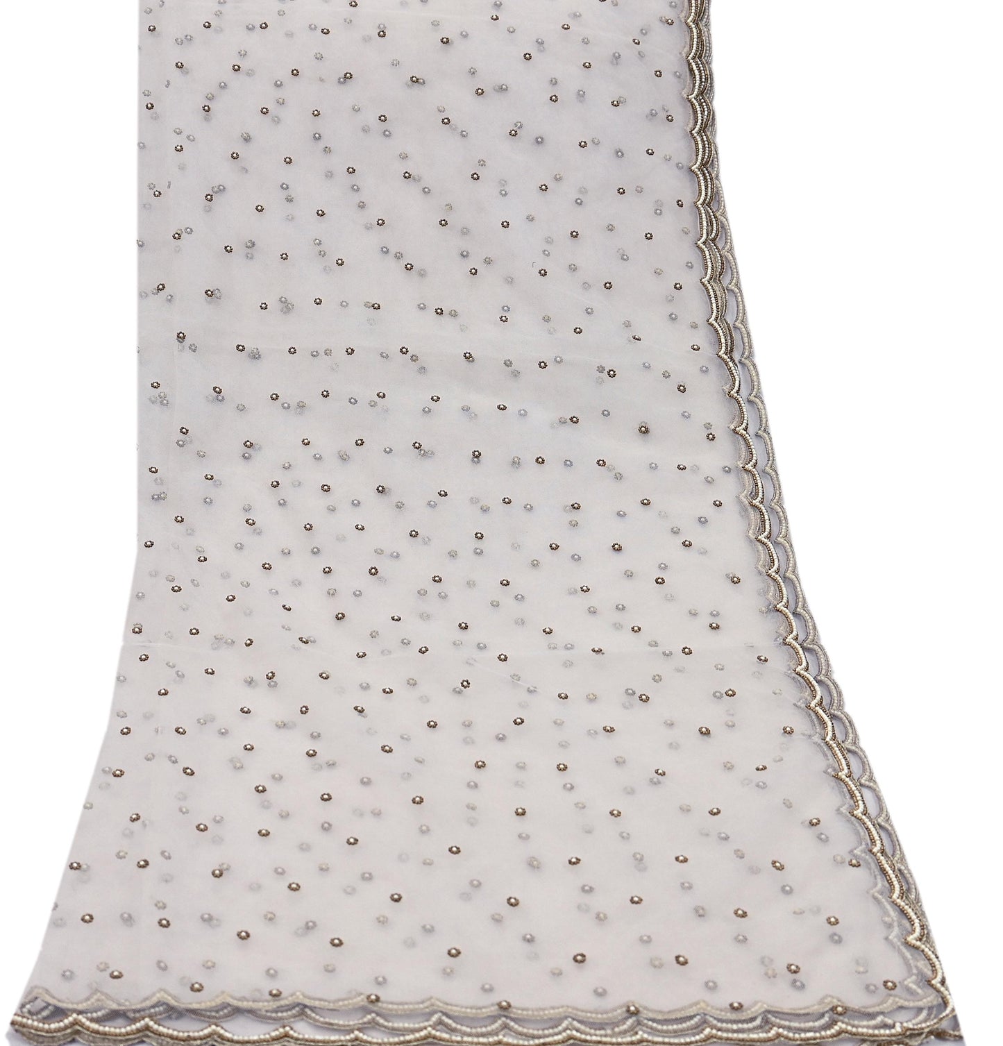 Indian Vintage Heavy Bridal Dupatta White Net Mesh Long Stole Hand Embroidered Scarves  Patti Wedding/Party Wear