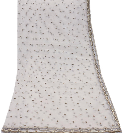 Indian Vintage Heavy Bridal Dupatta White Net Mesh Long Stole Hand Embroidered Scarves  Patti Wedding/Party Wear
