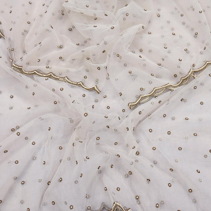 Indian Vintage Heavy Bridal Dupatta White Net Mesh Long Stole Hand Embroidered Scarves  Patti Wedding/Party Wear