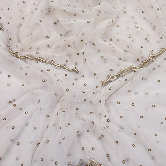 Indian Vintage Heavy Bridal Dupatta White Net Mesh Long Stole Hand Embroidered Scarves  Patti Wedding/Party Wear