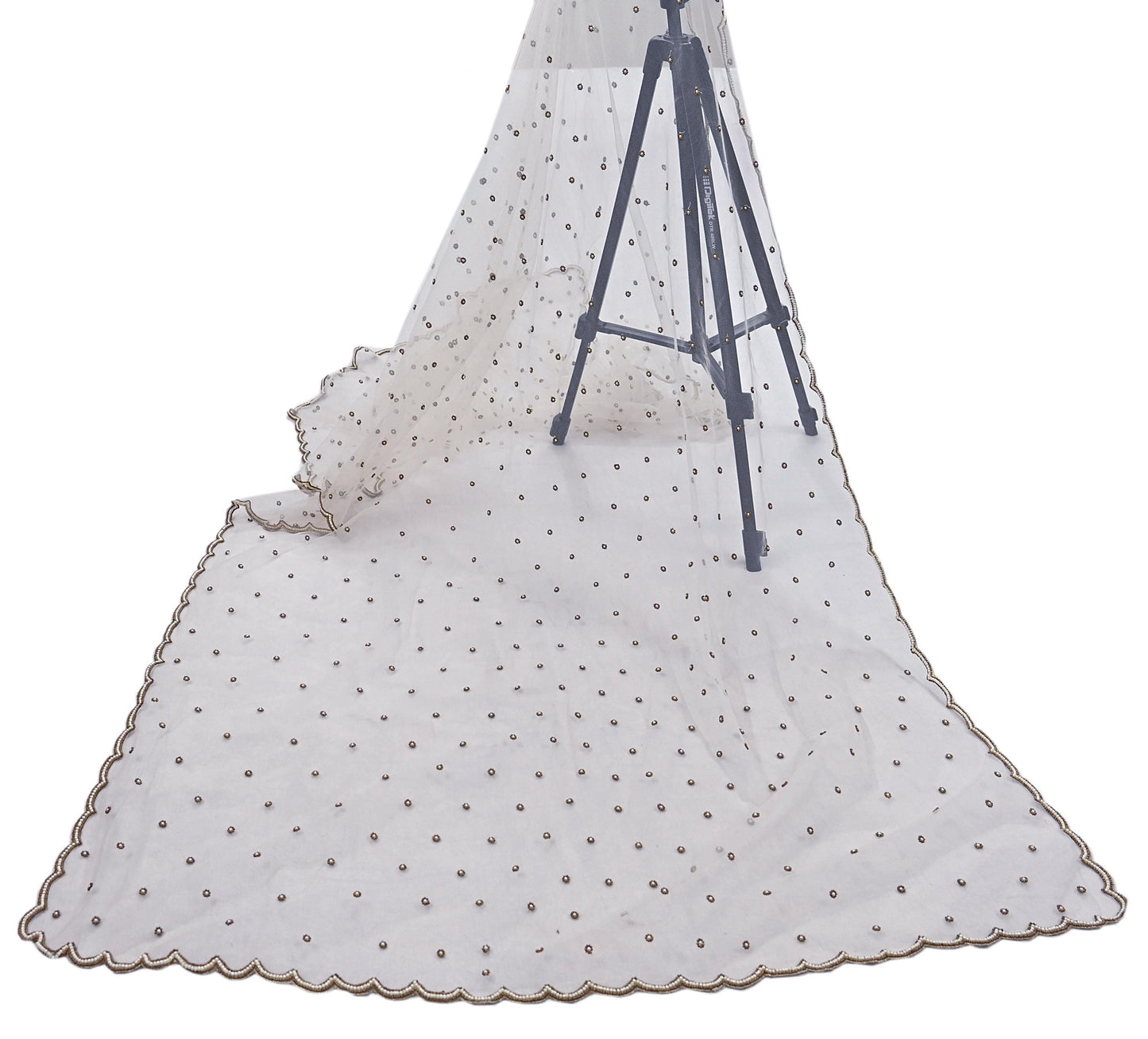 Indian Vintage Heavy Bridal Dupatta White Net Mesh Long Stole Hand Embroidered Scarves  Patti Wedding/Party Wear