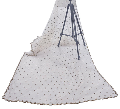 Indian Vintage Heavy Bridal Dupatta White Net Mesh Long Stole Hand Embroidered Scarves  Patti Wedding/Party Wear