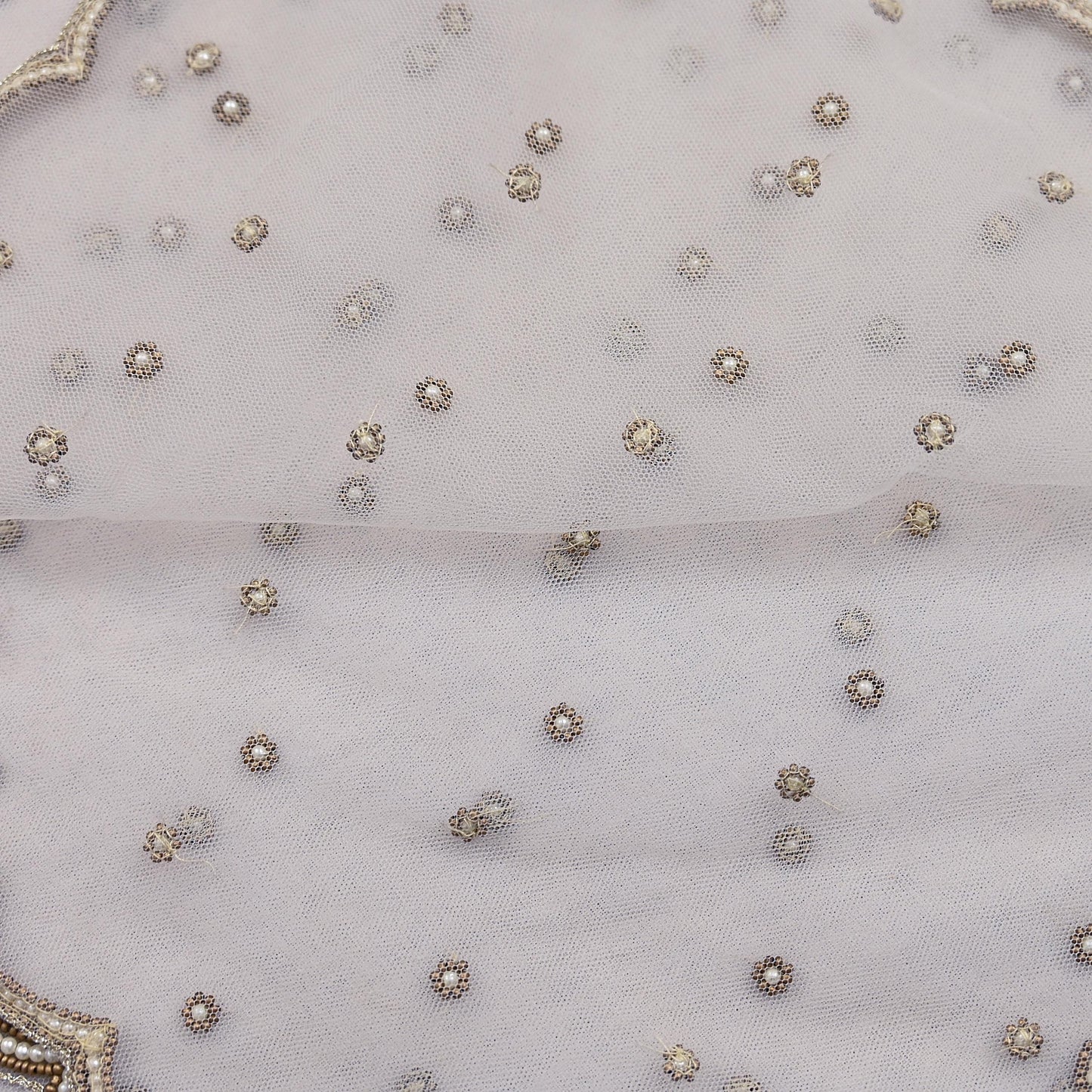 Indian Vintage Heavy Bridal Dupatta White Net Mesh Long Stole Hand Embroidered Scarves  Patti Wedding/Party Wear
