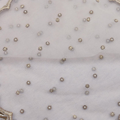 Indian Vintage Heavy Bridal Dupatta White Net Mesh Long Stole Hand Embroidered Scarves  Patti Wedding/Party Wear