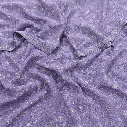 Indian Vintage Purple Dupatta Long Stole Pure Crepe silk Printed Dupatta Veil Scarves soft Boho Wrap Dressmaking Paisley